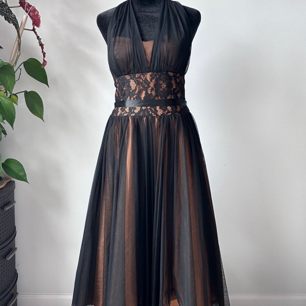 David's Bridal Black and Tan Backless Dress